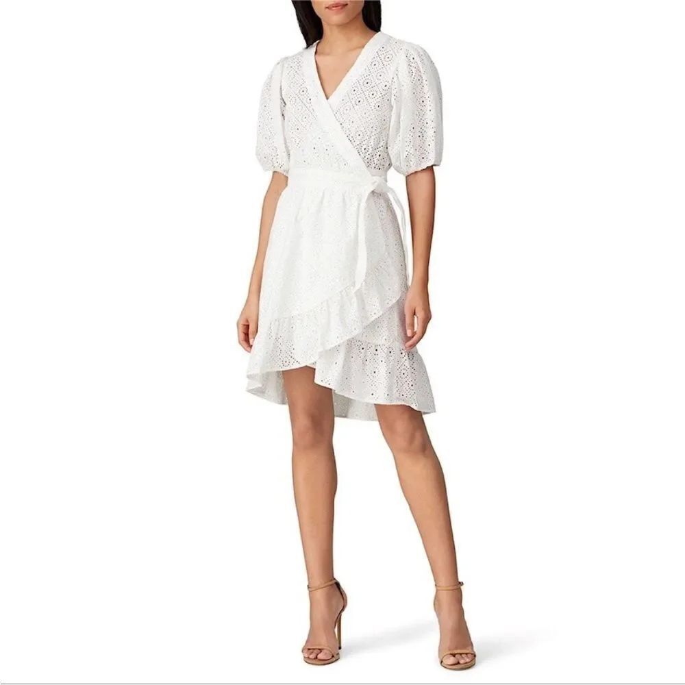 SCOTCH & SODA | White Eyelet Wrap Dress Short Puff Sleeves Women’s Size X-Small